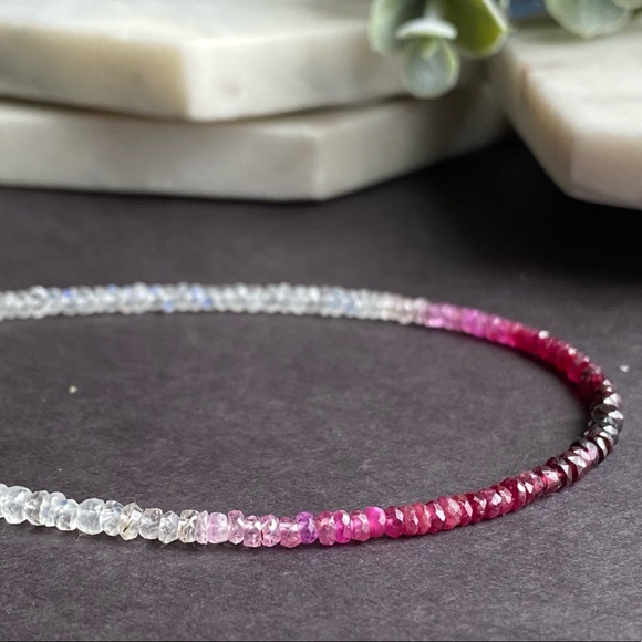 Genuine Ruby & Moonstone Beaded Choker Necklace in sterling silver - Picture 4 of 14